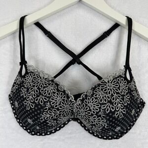 Victorias Secret Sexy Little Things Black Polka Dot Floral Lace Bra 32D